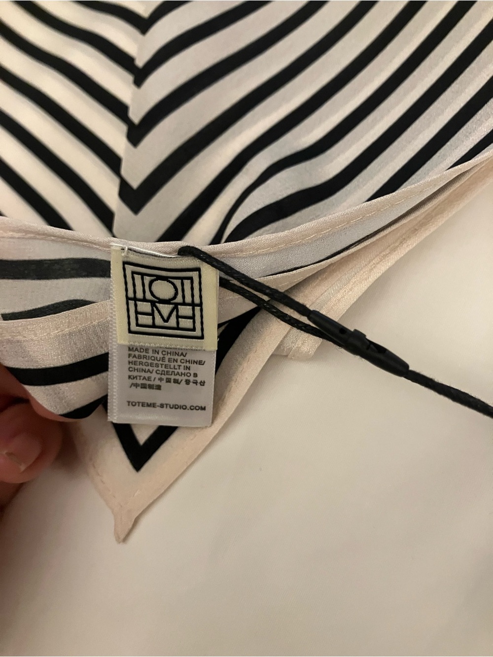 Totême Black and Cream Striped Silk Scarf - Picture 10 of 10